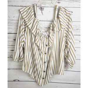 Maurices Top Mustard Striped Off Shoulder Button Up Long Sleeve Women's Size 3X